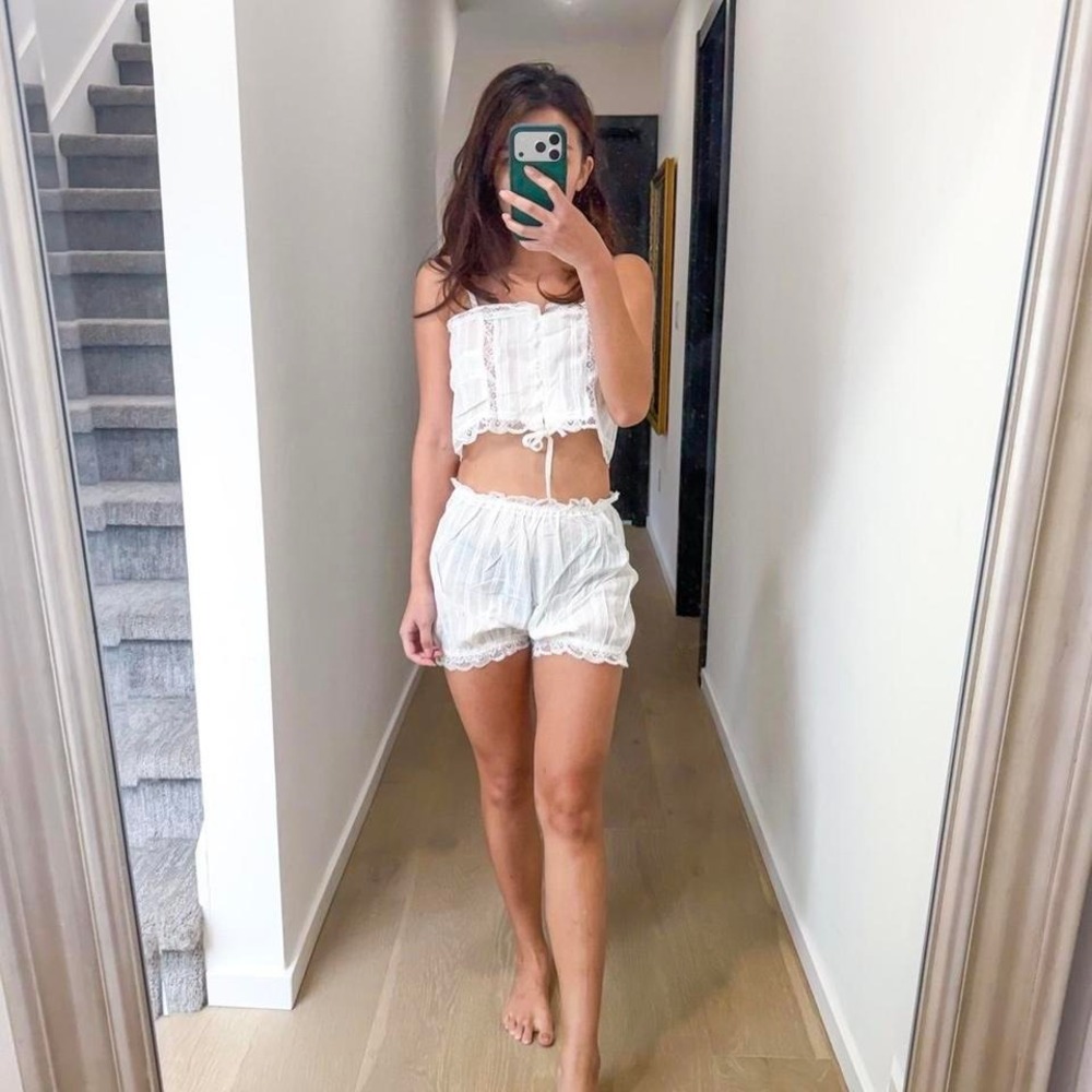 Cottagecore Fairycore Vintage Coquette White Lace Two-Piece Set Pajama M-L